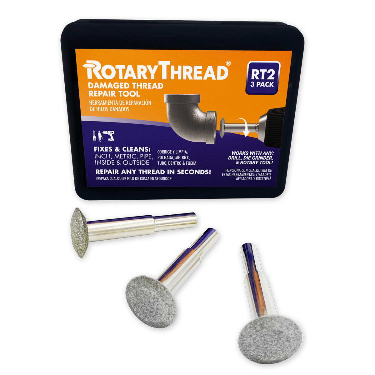 RT2 Pack of 3 Rotary Thread File Standard