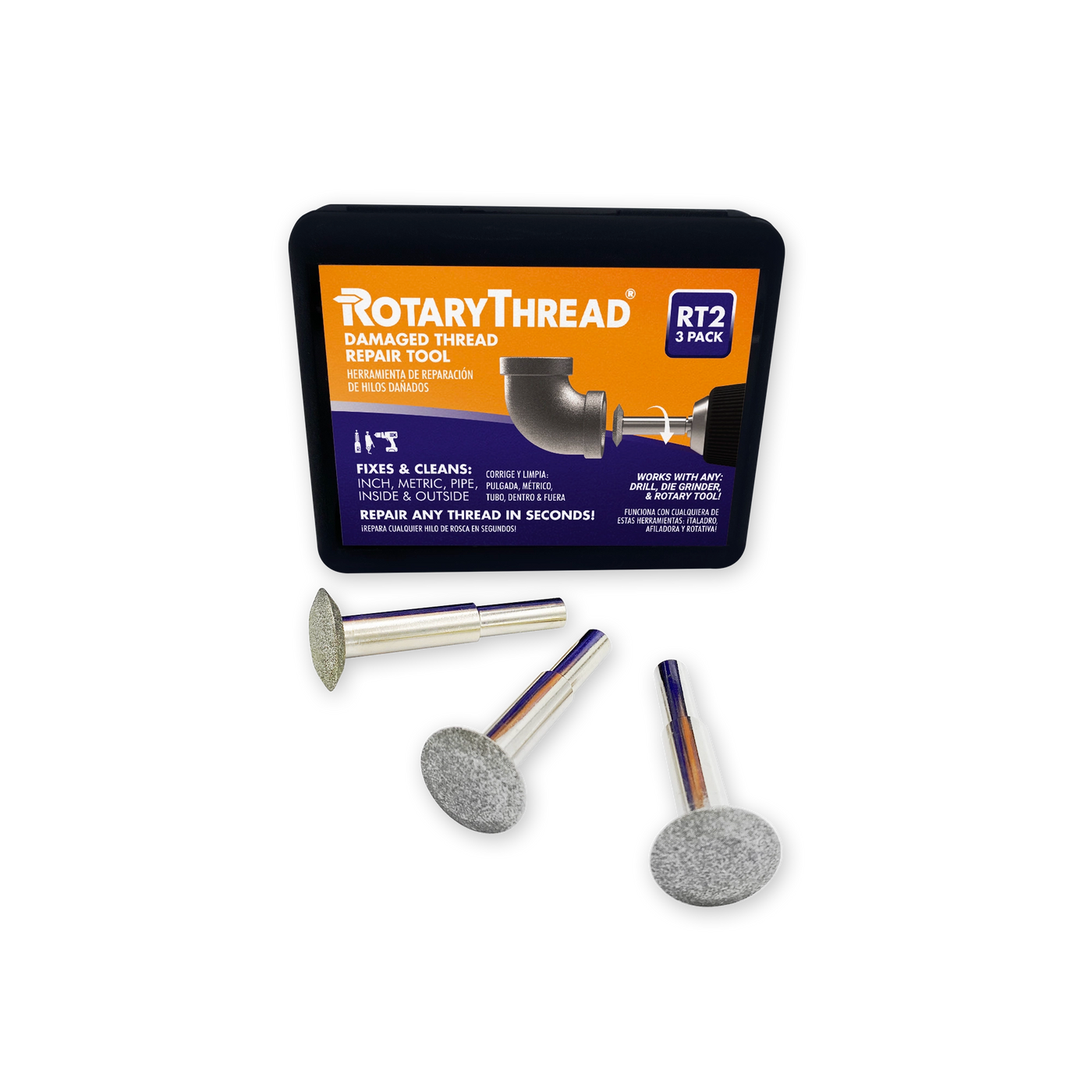 RT2 Pack of 3 Rotary Thread File Standard